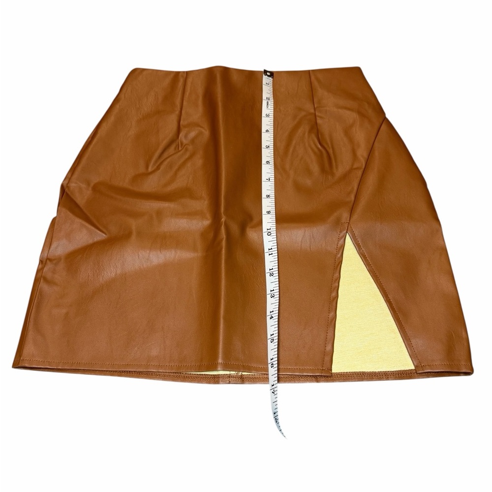 Lulus Walking The Walk Camel Vegan Leather Mini Skirt Brown - Picture 4 of 5